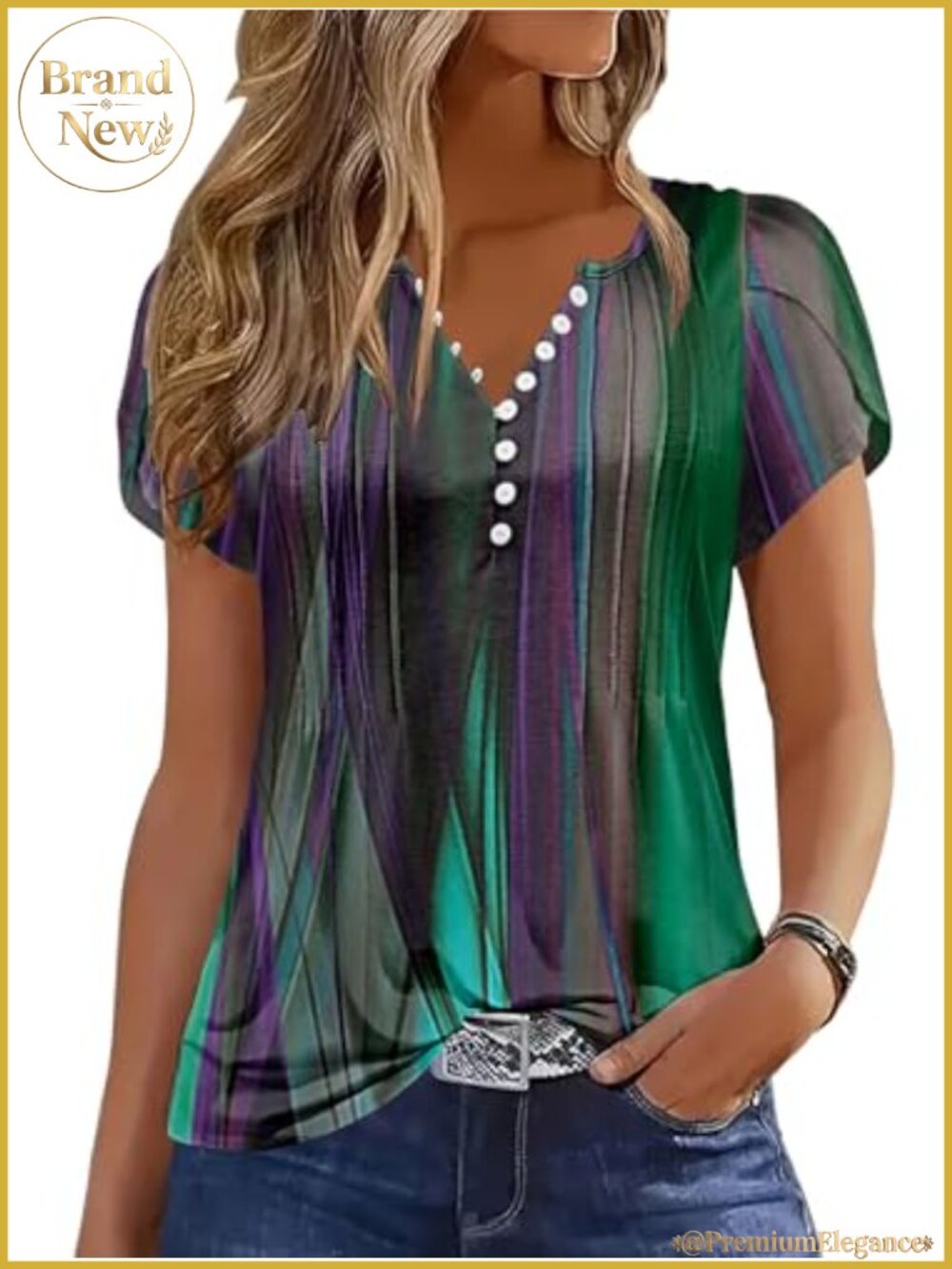 Petal Sleeve Blouse V-Neck Button Down Tunic Summer Top
